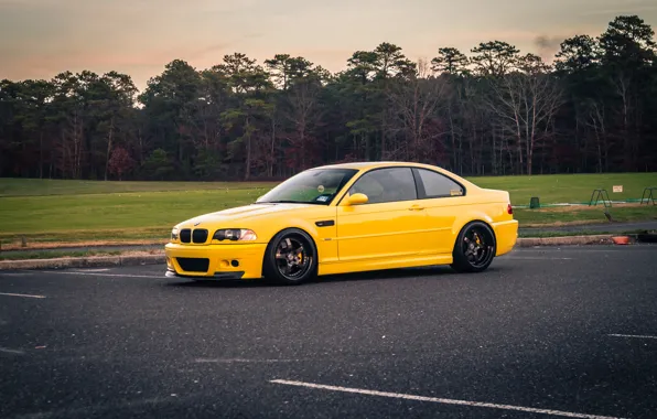 Picture BMW, Yellow, E46, Parking, Forest, M3