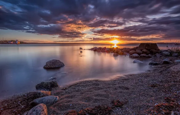 Picture sunset, stones, coast