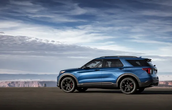 Picture blue, Ford, side view, SUV, Explorer, 2020, Explorer ST