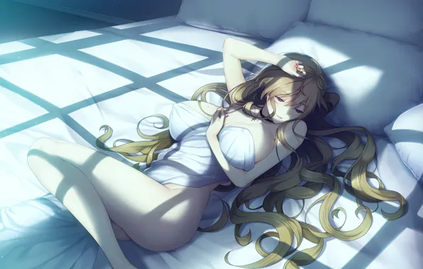 Picture erotic, bed, sleep, games, anime, girl .blonde, Deep One