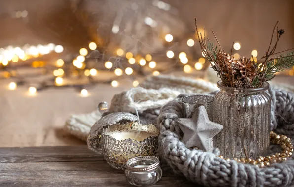 Picture winter, decoration, Christmas, New year, new year, Christmas, vintage, winter, sweater, bokeh, decoration, cozy