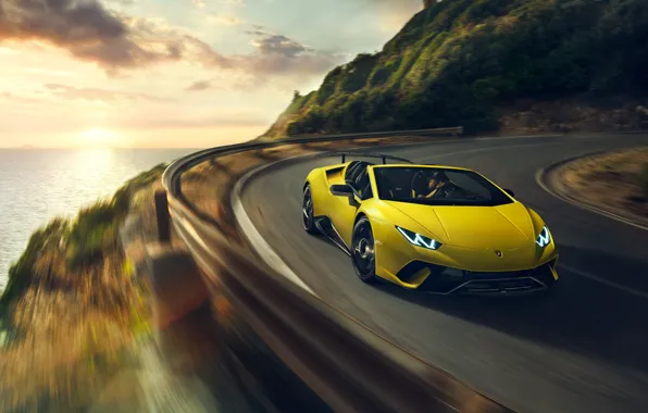 Picture sunset, speed, Lamborghini, Spyder, 2018, Performante, Huracan
