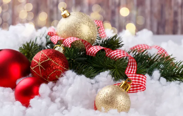 Wallpaper snow, balls, tree, New Year, Christmas, Christmas, balls ...