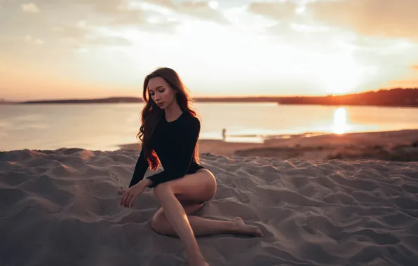 Picture sand, beach, pose, Girl, Victoria Rusko