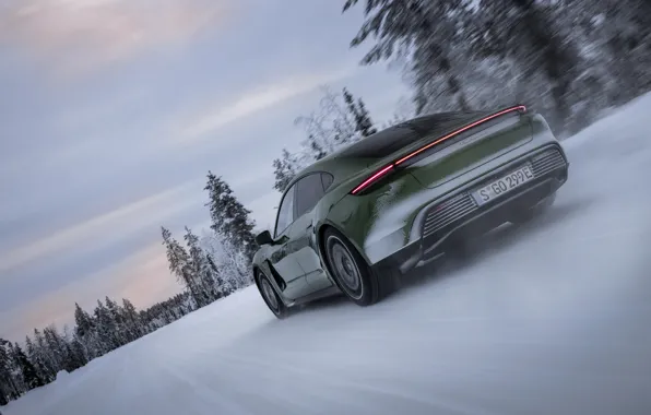 Picture snow, Porsche, green, rear view, 2020, Taycan, Taycan 4S