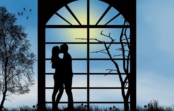 Picture love, romance, kiss, the evening, pair, relationship, silhouettes, date