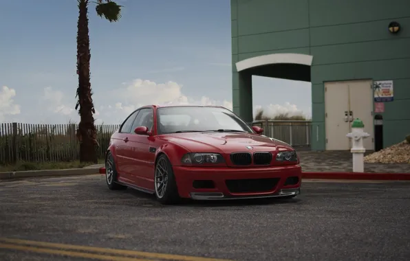 Picture BMW, Red, E46, Palm tree, M3