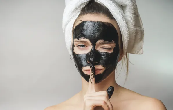Picture woman, look, mask, finger, beauty treatment