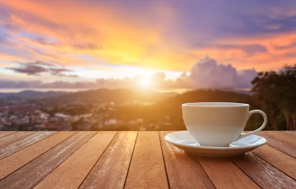 Picture sunrise, coffee, morning, Cup, veranda, cup, sunrise, coffee, good morning