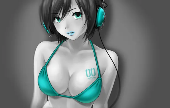 Picture girl, vocaloid, anime, headphones, meiko, aqua