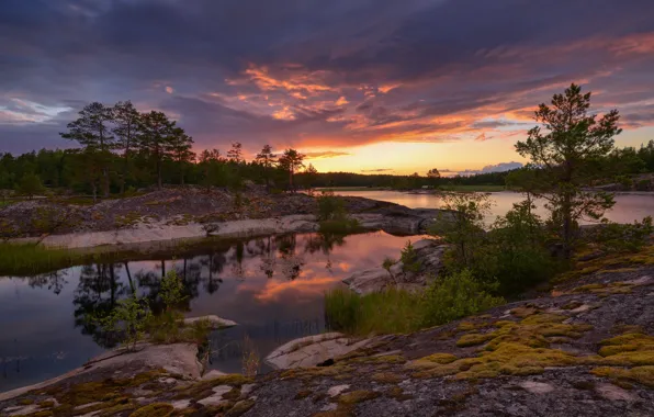 Picture landscape, nature, stones, Lake Ladoga, Karelia, Ladoga, white night, Maxim Evdokimov