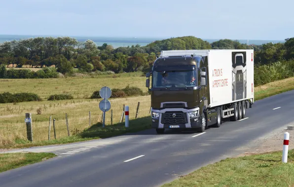 Picture road, field, truck, Renault, tractor, Congress, 4x2, the trailer, Renault Trucks, T-series