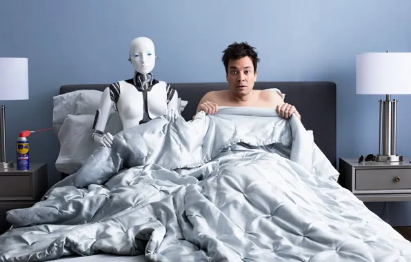 Picture bed, robot, the situation, humor, male, bedroom, nightmare