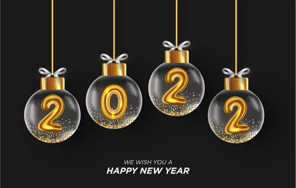 Picture gold, balls, figures, New year, glass, golden, black background, new year, happy, balls, decoration, sparkling, …