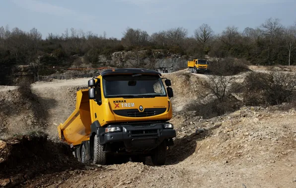 Picture orange, truck, Renault, quarry, dump truck, 8x4, four-axle, Renault Trucks, Kerax