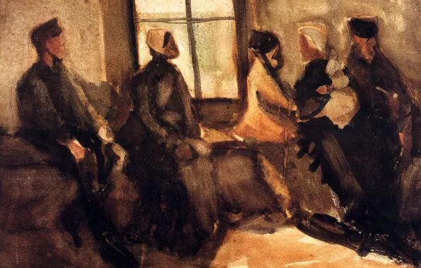Picture girls, window, guy, Vincent van Gogh, Waiting Room