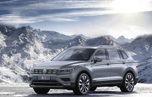 Picture snow, mountains, grey, Volkswagen, Tiguan