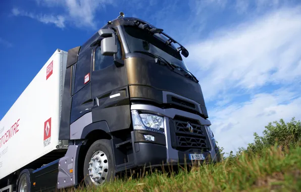 Picture the sky, grass, truck, Renault, cabin, tractor, 4x2, the trailer, Renault Trucks, T-series