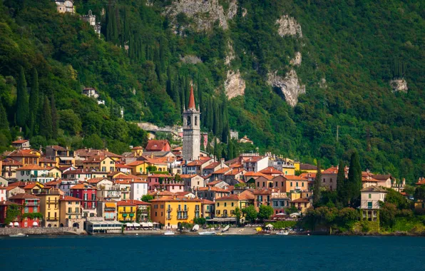Picture lake, building, home, Italy, promenade, Italy, Lombardy, Lombardy, Lake Como, Varenna, Varenna, Lake Como