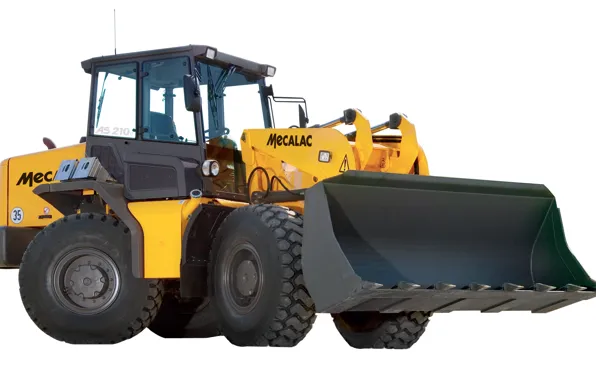 Picture yellow, white background, bucket, loader, AS 210e, Mecalac