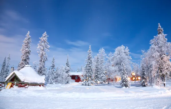 Picture winter, snow, trees, landscape, nature, winter, house, house, hut, landscape, nature, beautiful, winter, snow