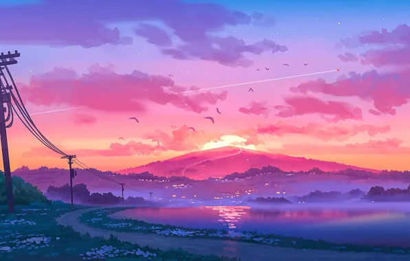 HD wallpaper anime landscape beyond the clouds sunset anime girl and  boy  Wallpaper Flare