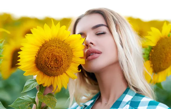 Picture sunflowers, hair, Girl, Sergey Gokk, Sergey Gokk, Dasha Gusakova