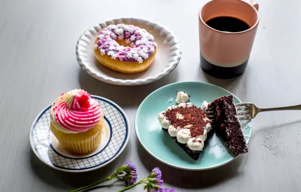 Picture mug, cake, donut, cupcake