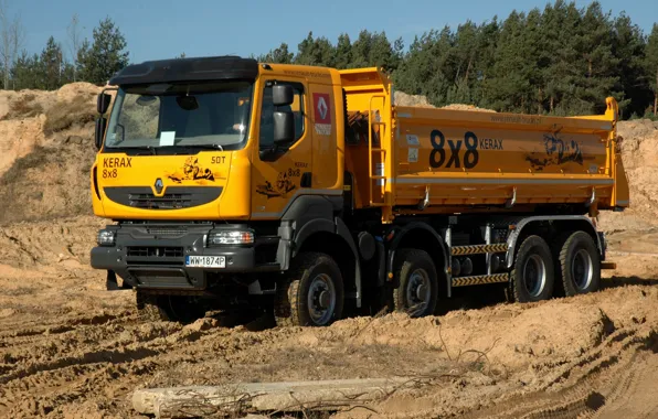 Picture orange, truck, Renault, 8x8, quarry, dump truck, four-axle, Renault Trucks, Kerax