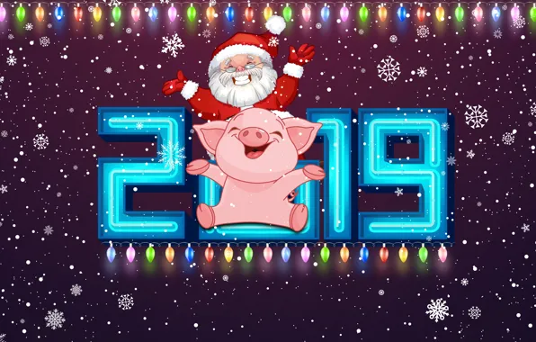 Picture Winter, Pig, Snow, Christmas, Snowflakes, Background, New year, Holiday, Santa Claus, Art, Santa Claus, Happy …