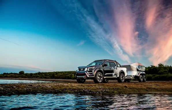 Picture clouds, sunset, Nissan, pickup, the trailer, 2018, Navara, Dark Sky Concept