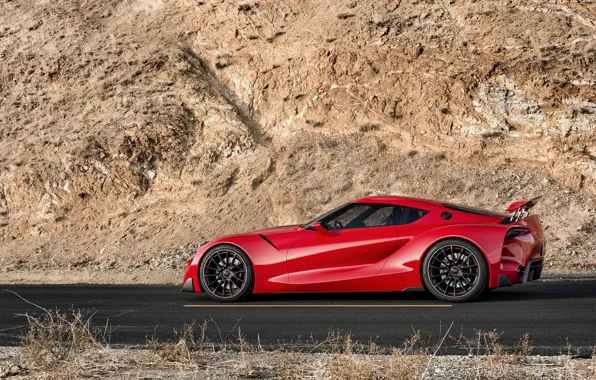 Picture red, rock, coupe, profile, Toyota, 2014, FT-1 Concept