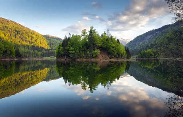 Picture mountains, lake, germany, bavaria, perfect reflection