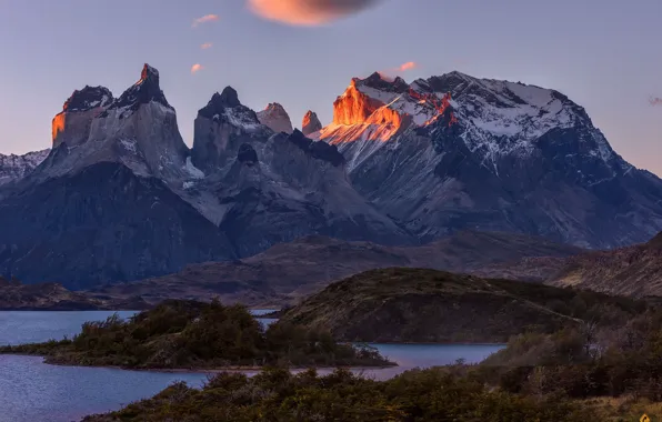 Picture landscape, sunset, mountains, nature, Park, the evening, Chile, Patagonia, Torres del Paine, Vladimir Ryabkov