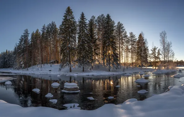 Picture forest, house, river, Winter, photographer Evalds Kivlenieks