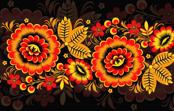 Picture Flowers, Pattern, Style, Background, Painting, Art, Khokhloma, Khokhloma painting, madeinkipish, Ivan Ivanovich, Russian painting