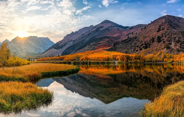 Picture autumn, mountains, lake, reflection, CA, California, Sierra Nevada, Sierra Nevada, North Lake
