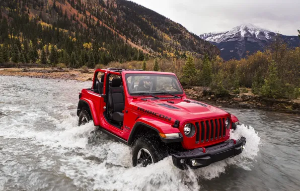 Picture water, red, stream, movement, wave, 2018, Jeep, Wrangler Rubicon