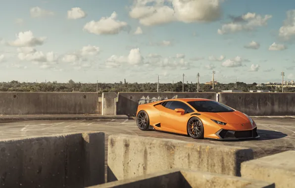 Picture Lamborghini, Orange, Parking, VAG, Huracan