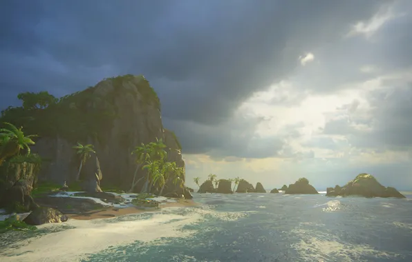 Picture sea, palm trees, island, Naughty Dog, Playstation 4, Uncharted 4: A Thief's End