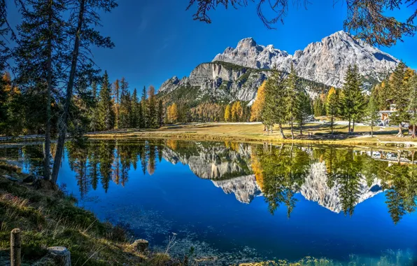 Picture autumn, trees, mountains, lake, reflection, Italy, Italy, The Dolomites, Dolomites, Lake Antorno, Lake of Antorno, …