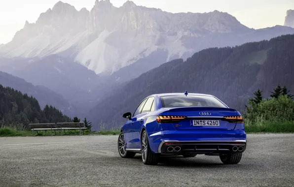 Picture blue, Audi, sedan, rear view, Audi A4, Audi S4, 2019