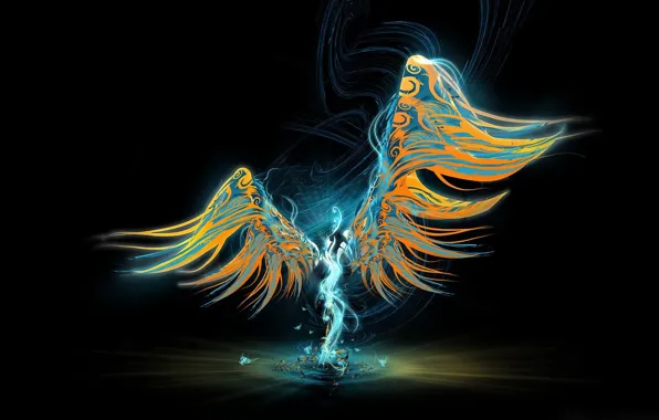 Wallpaper colors, abstract, wings, figure, Angel, rendering, digital art,  cool, black background, simple background images for desktop, section  рендеринг - download