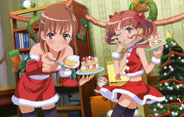 Picture books, Christmas, wardrobe, tree, in the room, wink, toys, treat, piece of cake, Mikoto Misaka, …