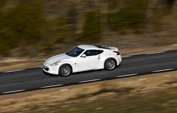 Picture road, white, speed, Nissan, 2011, 370Z