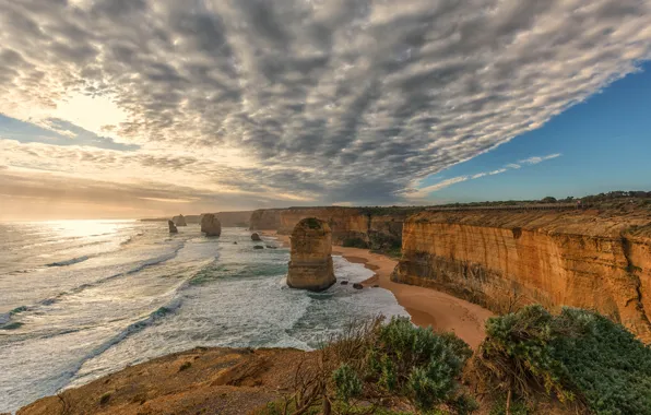 Picture the sky, clouds, the ocean, rocks, coast, Victoria, Australia, Australia, Victoria, Port Campbell National Park, …