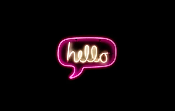 Picture background, black, minimalism, neon, sign, hi, the word, hello