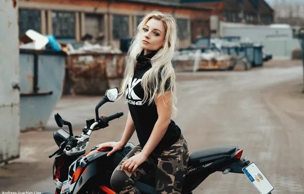 Picture look, girl, pose, blonde, motorcycle, Loba, Andreas-Joachim Lins