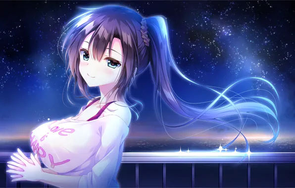 Picture look, girl, stars, night, river, the wind, the game, Shounen, anime, seinen