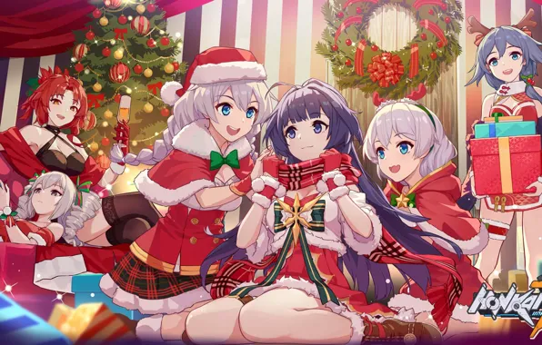 Wallpaper decoration, girls, the game, tree, new year, Christmas, anime,  Honkai Impact 3rd images for desktop, section сёнэн - download